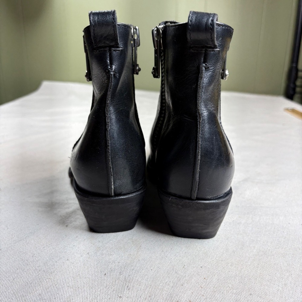 Frye Womens Black Leather Pointed Toe Ankle Boots Side Zip Size 10 Grunge Goth - Picture 3 of 8